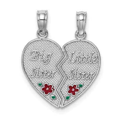 #ad 14K White Gold Big Little Sister Break Apart Heart Love Necklace Charm Pendant $237.00