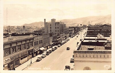 #ad Real Photo Postcard Overview of a Street Scene in Wenatchee Washington 130002 $12.50