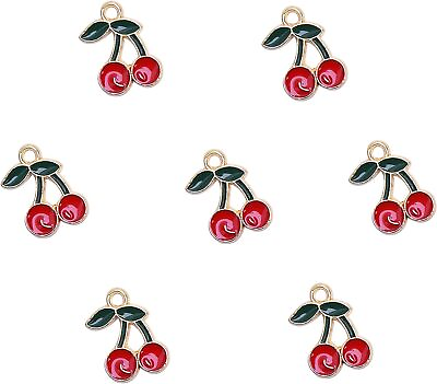 #ad 100x Enamel Red Cherry Charms Pendants for Bracelet Jewelry Making Accessories $7.02