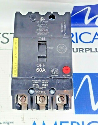 #ad GE TEYF360 3 pole 60 amp 480 volt TEYF bolt on Circuit Breaker TESTED $141.00
