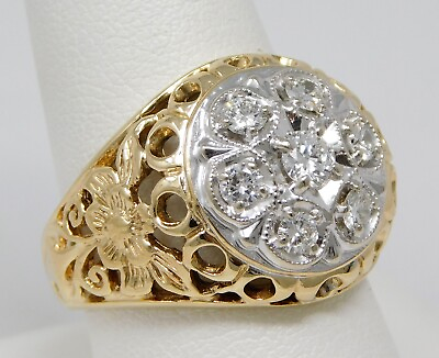 #ad 13 14 kt Multi Tone Gold Diamond Floral Motif Openwork Dome Ring Sz 10 B4125 $1477.00
