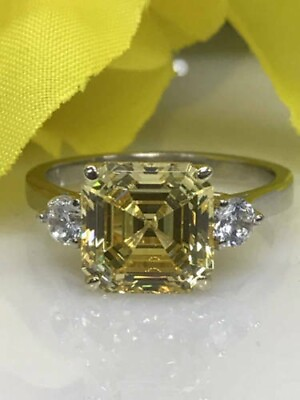 #ad 3 Stone 3.00 Ct Asscher Cut Real Treated Diamond in 925 Silver Engagement Ring $159.00