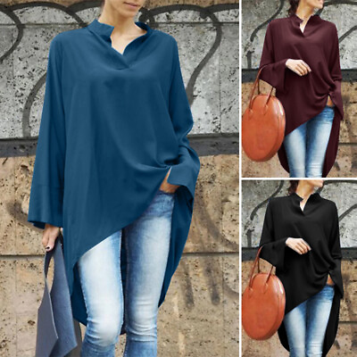 #ad Fashion Women Long Sleeve V Neck Tops High Low Asymmetric Waterfall Shirt Blouse $18.09
