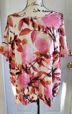 #ad Chicos Pink Floral Cherry Blossom Print Netting Spring Summer Blouse Top Size 2 $20.81