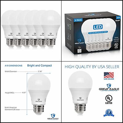 #ad 100W Equivalent LED Light Bulb 1600 Lumens A19 5000K Daylight Non Dimmable 6Pack $18.37
