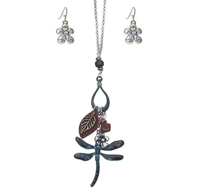 #ad Dragonfly Multi Charm Bohemian Necklace and Earrings Set $14.94