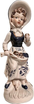 #ad Vintage Deville Colonial Blue White Porcelain Gold Trim Girl Figurine $13.49