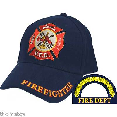 #ad FIREFIGHTER FIREMAN FIRE GOLD WREATH MALTESE EMBROIDERED BLUE HAT CAP $33.24