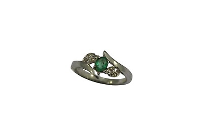 #ad Stamped 925 Sterling silver ring natural Green Emerald Stone Diamond size 6 1 2 $135.00
