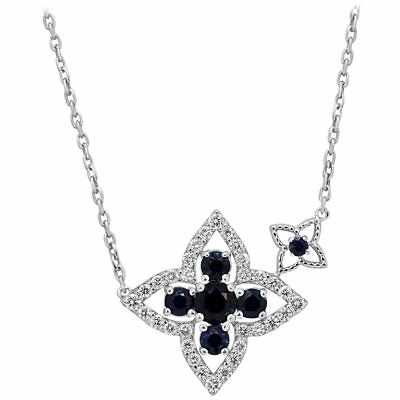 #ad 3ct Blue Sapphire Pendant Chain Simulated Diamond Halo Mom Gift Gold Plated $129.99
