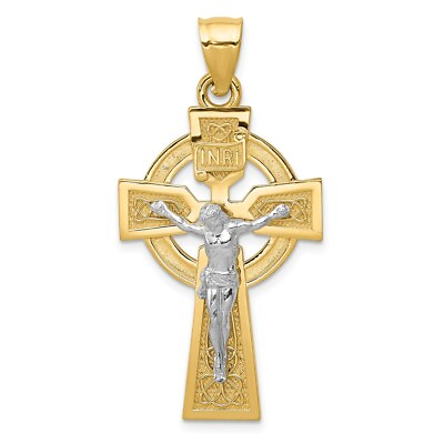 #ad Real 14kt Two tone Polished Celtic INRI Crucifix Pendant $525.34