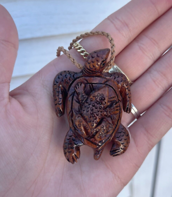 #ad Genuine Koa Wood Hawaiian Jewelry Turtle Honu Pendant Choker Necklace #45056 $25.79