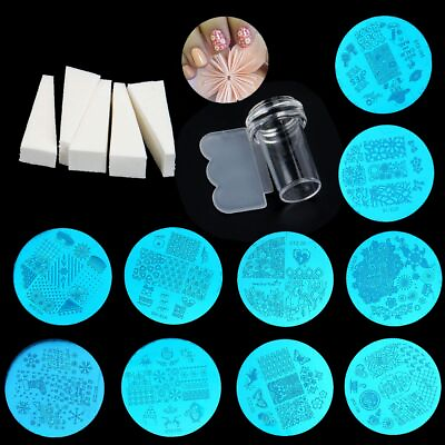 #ad 17PCS Clear Silicone Nail Stamping Template Kit Plate Stamper Scraper Set US $8.73