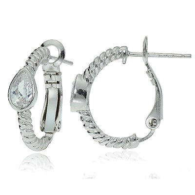 #ad Sterling Silver Cubic Zirconia Teardrop Oval J Hoop Earrings $18.99