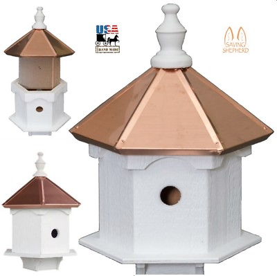 #ad DOUBLE BLUEBIRD HOUSE 2 Room Copper Top Post Mount Birdhouse Amish Handmade USA $239.99