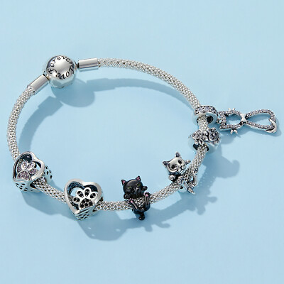 #ad European 925 Silver CZ Charm Beads Pendant Fit sterling Bracelet Necklaces Chain $10.39