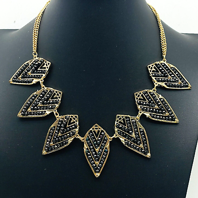 #ad Black Seed Bead Arrow Panel Necklace Gold Tone Classic Career Workwear $14.99