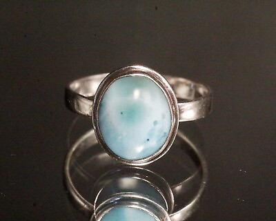 #ad Vintage Sterling Silver Genuine Blue Larimar Stone Cabochon Ring $17.25