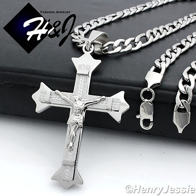 #ad 30quot;MEN Stainless Steel 8mm Silver Figaro Link Chain Necklace Cross Pendant*MJ28 $30.99