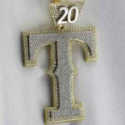 #ad 4Ct Round Cut Moissanite Initial Letter Alphabet #x27;T#x27; Pendant Yellow Gold Plated $270.59