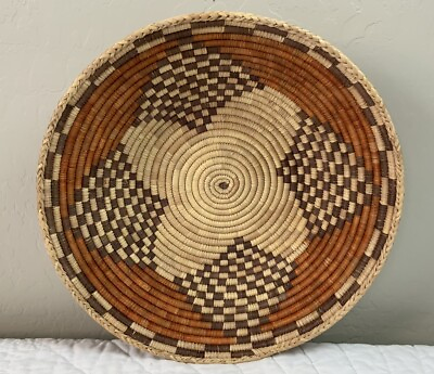 #ad Vintage Large Southwest Woven Basket Large Geometric Design Orange Brown $24.50