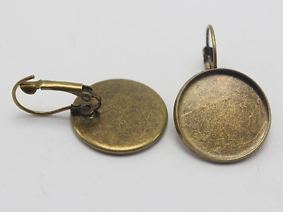 #ad 10Pcs Bronze Brass French Lever Back Earring Blank Cabochon Setting 10mm 20mm $3.23