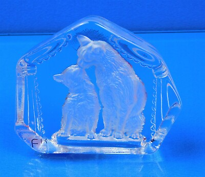#ad Vintage FK 24% Lead Crystal Paperweight Cat and Kitten Made In Germany 5 Inch $28.95
