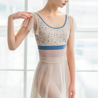 #ad Embroidered Lotus Leaf Sleeve Dance Gymnastics Clothes Ballet Practice Leotards $52.55