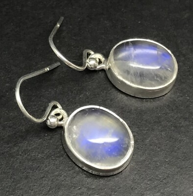 #ad Rainbow Moonstone oval drop earrings solid Sterling Silver 12 x 10mm. Gift box GBP 28.00