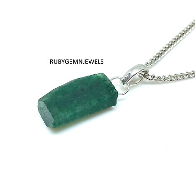 #ad Raw Emerald Pendant Genuine Uncut 925 Sterling Silver Pendants may birth stone $11.59