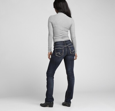 #ad New Silver Elyse Mid Rise Slim Bootcut Jeans Indigo W 32 Dark Curvy Relaxed $89 $54.99