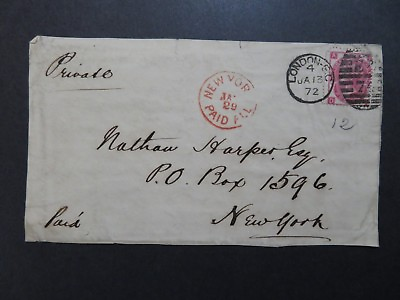 #ad Great Britain SC# 49 on 1872 Cover to New York FRONT ONLY Z8423 $14.99
