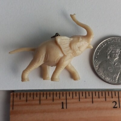 #ad Vintage Small White Elephant Figure Pendant Japan Plastic Trunk Up $11.99