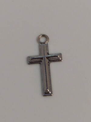 #ad Silvertone Small Religious Cross Pendant Charm $9.00