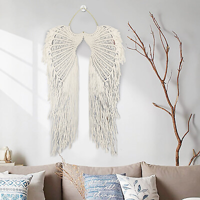 #ad Angel Wings Macrame Wall Hanging Tapestry Woven Bohemian for Home Wedding Decor $14.48
