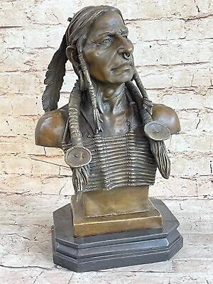 #ad Native American Art Indian Chief Headdress Bronze Bust Sculpture Statue 20 lbs $249.50
