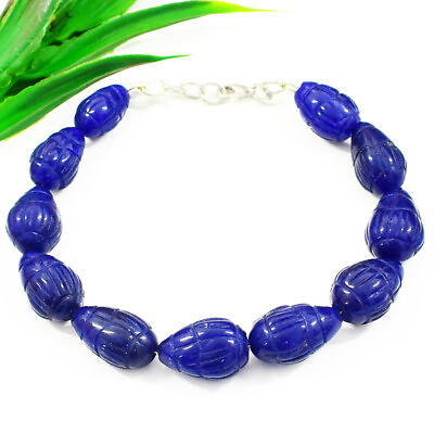 #ad 210.00 Cts Earth Mined 8quot; Long Sapphire Pear Carved Beads Bracelet NK 32E122 $36.00