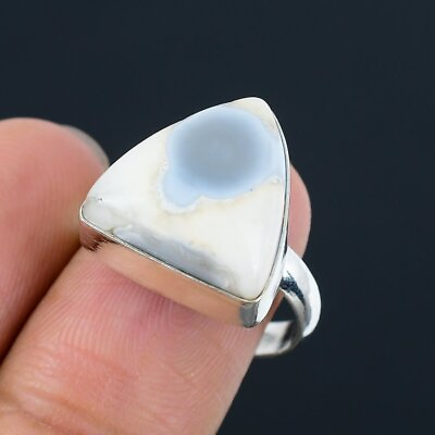 #ad Mud Crack Fossil Gemstone 925 Sterling Silver Jewelry Ring Size 8.5 $11.82