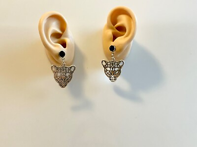 #ad Leopard Face Animal Zoo Stainless Steel Post Stud Earrings Jewelry Black $13.89