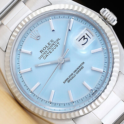 #ad ROLEX MENS DATEJUST ICE BLUE DIAL 18K WHITE GOLD STEEL WATCH w OYSTER BAND $3999.95