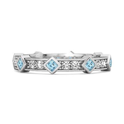 #ad 2 MM Square Natural Blue Topaz Princess 925 Sterling Silver Art Deo Women Ring C $47.91