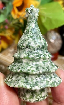 #ad Green Spot Jasper Tree Crystal Carving Australian Seller AU $49.41