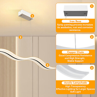 #ad LED Modern Linear Wave Pendant Lamp Chandelier Kitchen Island Lighting $72.91
