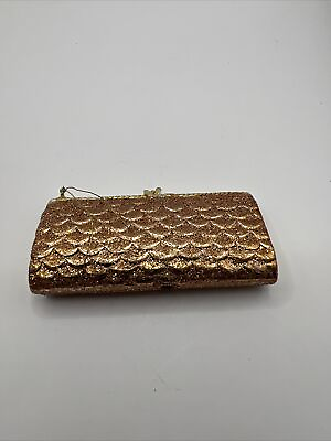 #ad VTG Gold Glitter Resin Clutch Purse Handbag Ornament Seed Bead Handle $5.00