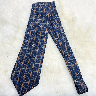 #ad Stafford 100% Silk Blue Gold Abstract Print Tie $8.97