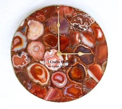 #ad Red Agate Wall Clock Round Home decoration Fancy clock designer clock $335.50