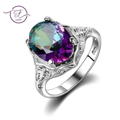 #ad Authentic Topaz Ring Mystic Genuine Jewelry 925 Streling Silver Gift Rainbow Gem $15.40