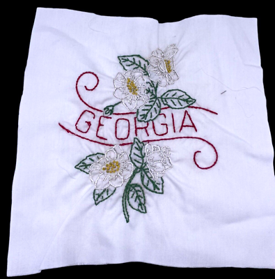 #ad Georgia Embroidered Quilted Square Frameable Art State Needlepoint Vtg 8.5quot; $15.00