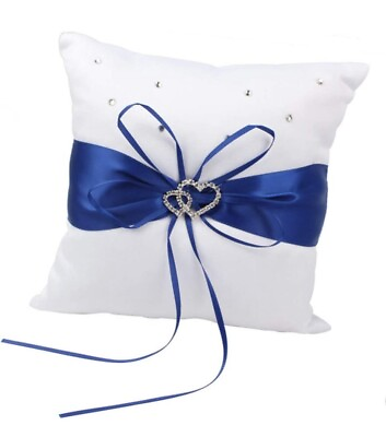 #ad WEDDING RING CUSHION PILLOW Crystal Double Color Heart Ring Bearer Pillow 4” Blu $6.99