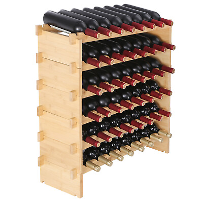 #ad VEVOR 48 Bottle Stackable Modular Wine Rack Bamboo Wood Display Shelf 6 Tier $43.99